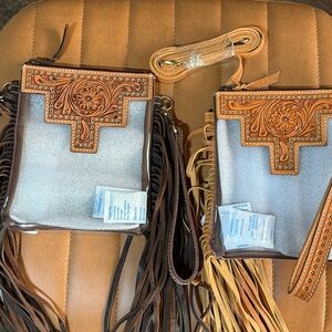 Brown and Tan Crossbody Bag with Fringe